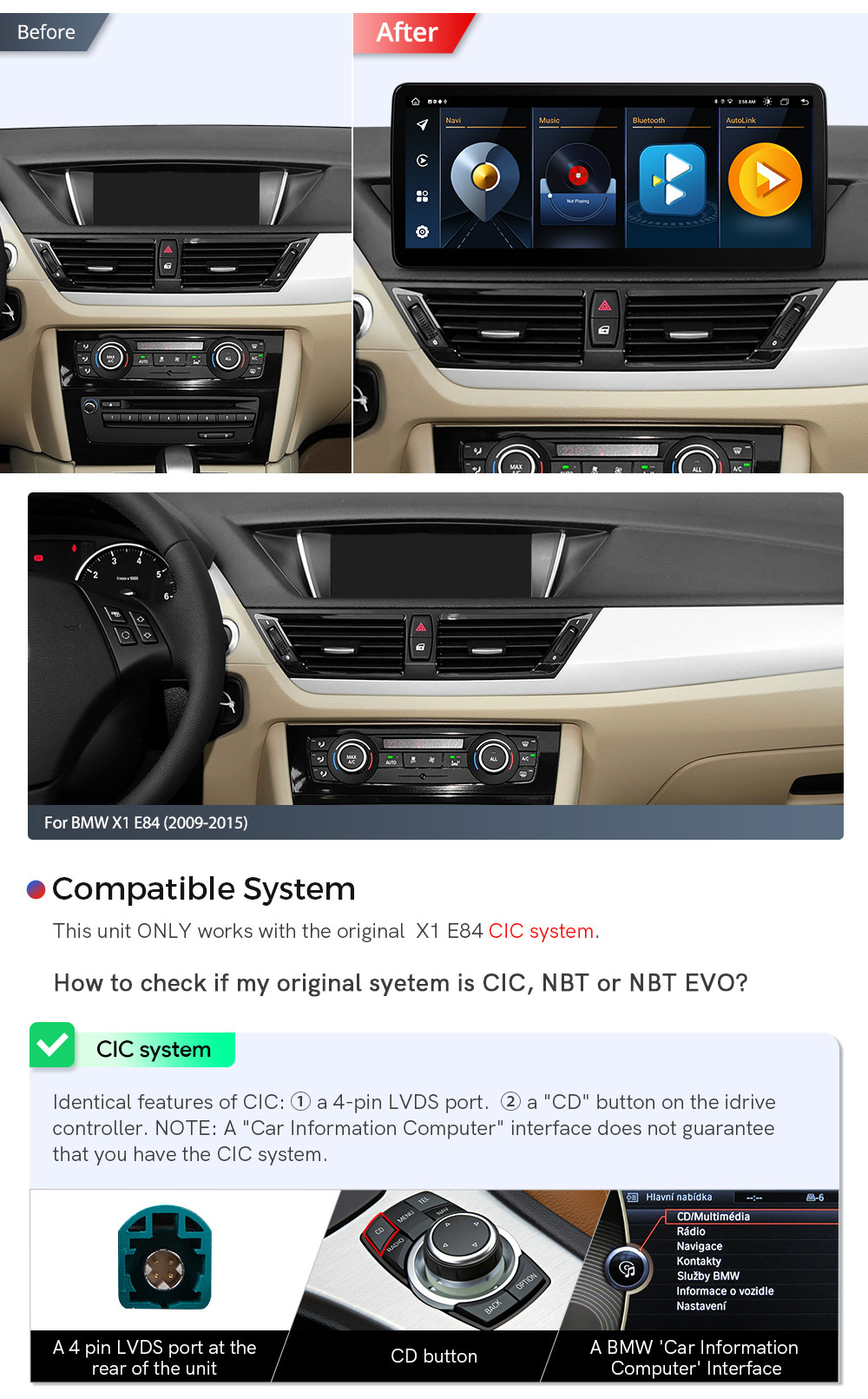 BMW X1 E84 (2009-2015) iDrive CIC  custom fit multimedia radio suitability for the car