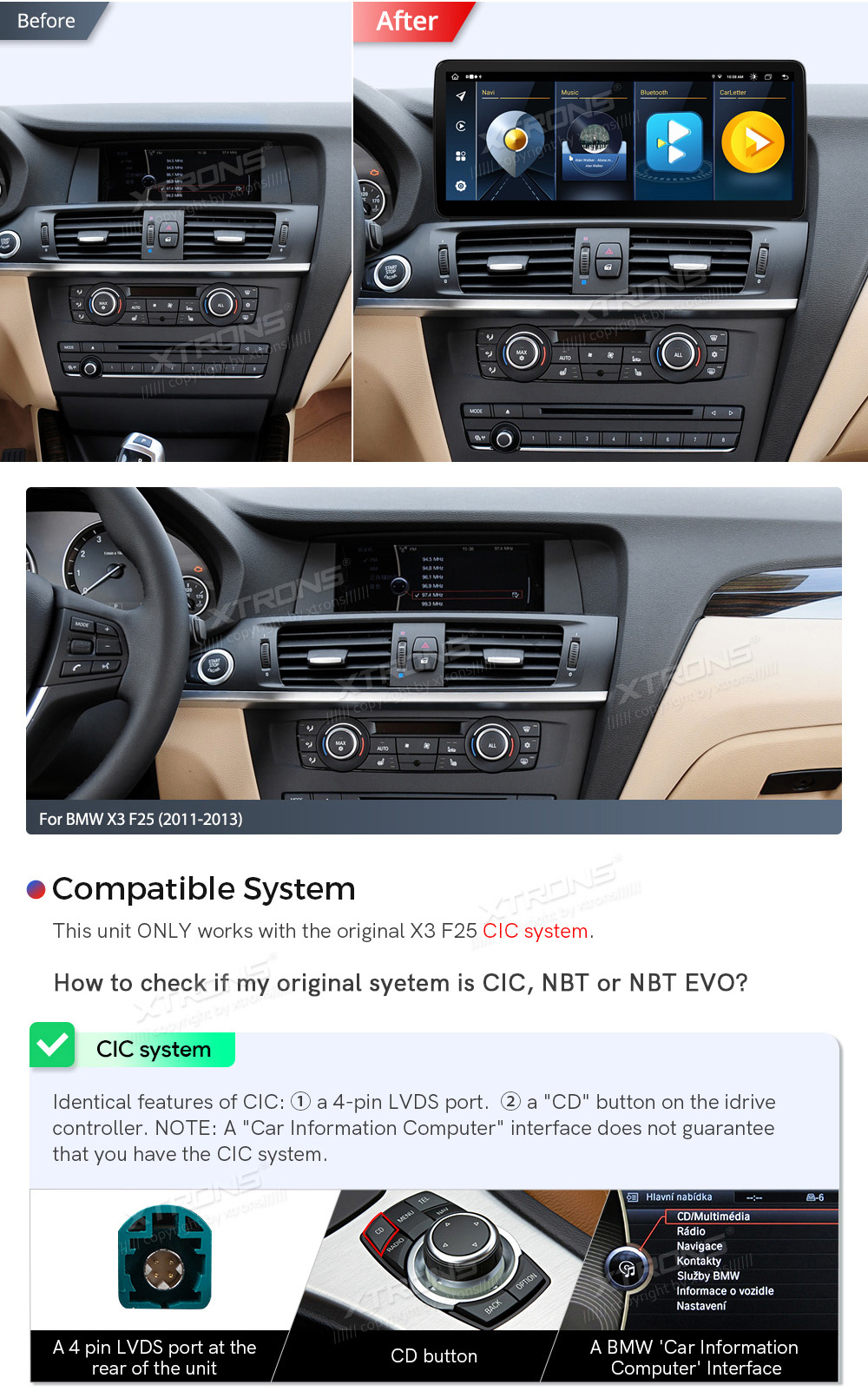 BMW X3 F25 iDrive CIC (2011-2013)  custom fit multimedia radio suitability for the car