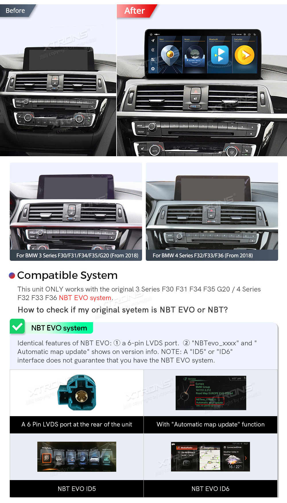BMW 3/4 ser. (2017 - ) | F30 | F32 | iDrive EVO  custom fit multimedia radio suitability for the car