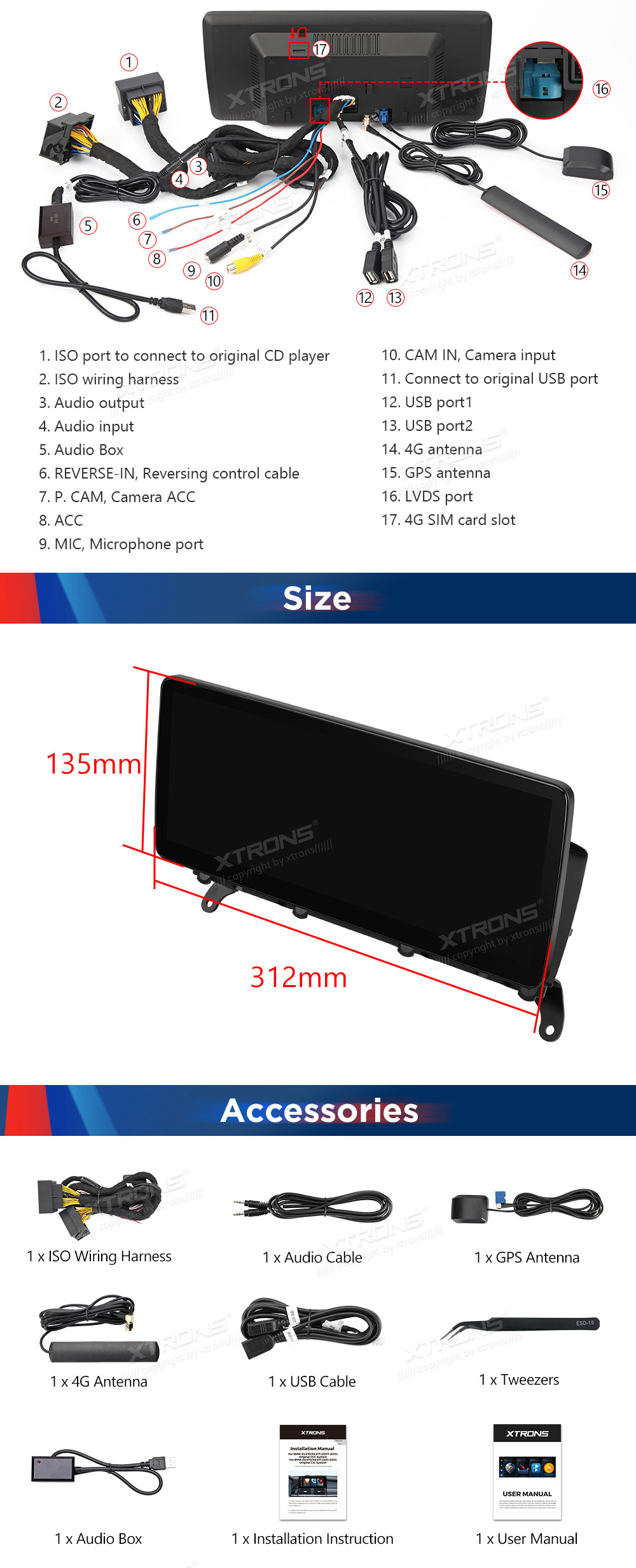 BMW 3/4 ser. (2017 - ) | F30 | F32 | iDrive EVO  XTRONS QLB22EVB12X3 XTRONS QLB22EVB12X3 dimensions and wiring diagram