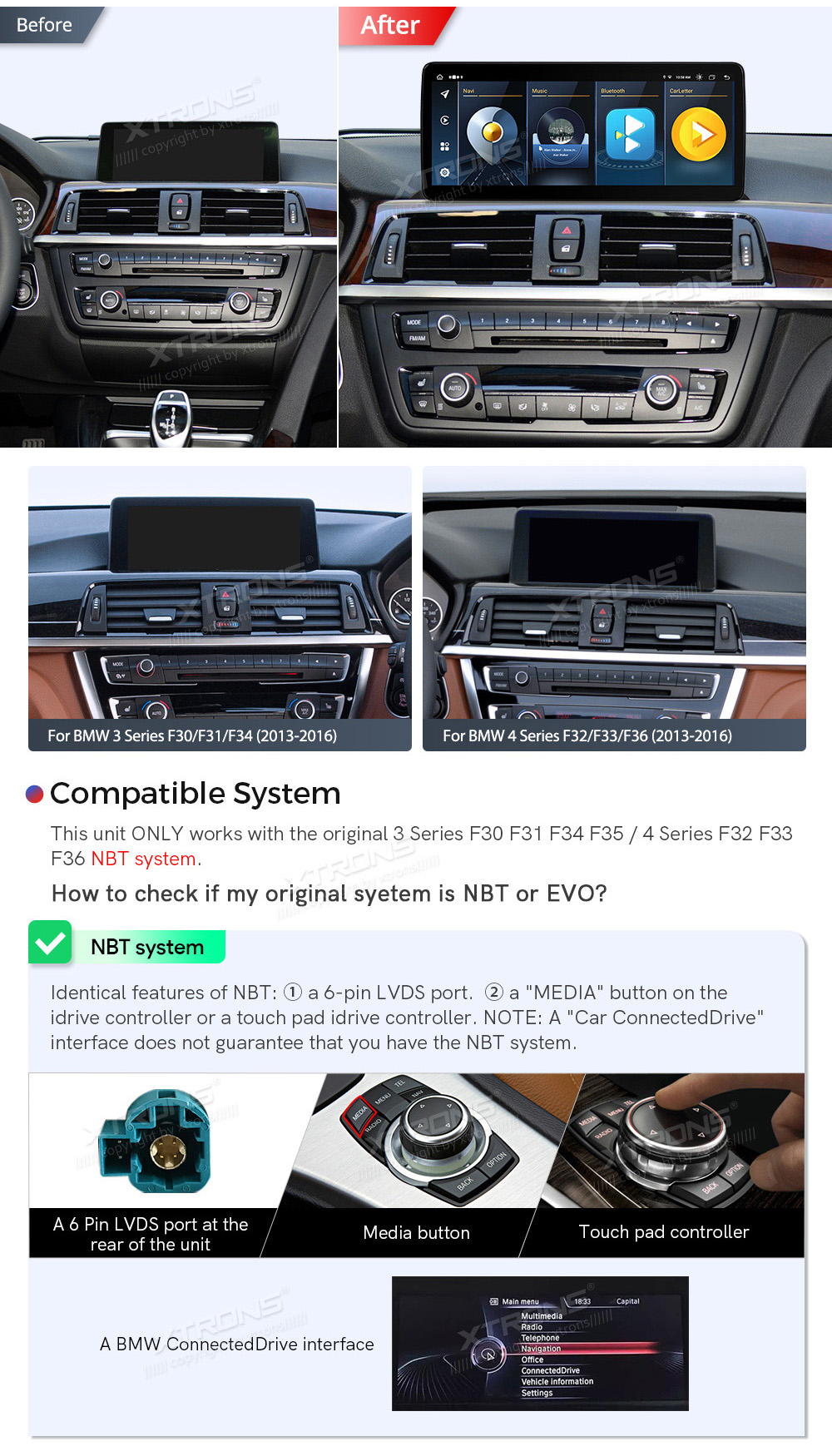 BMW 3.ser | BMW 4.ser | F30 | F32 | (2013-2016)  custom fit multimedia radio suitability for the car