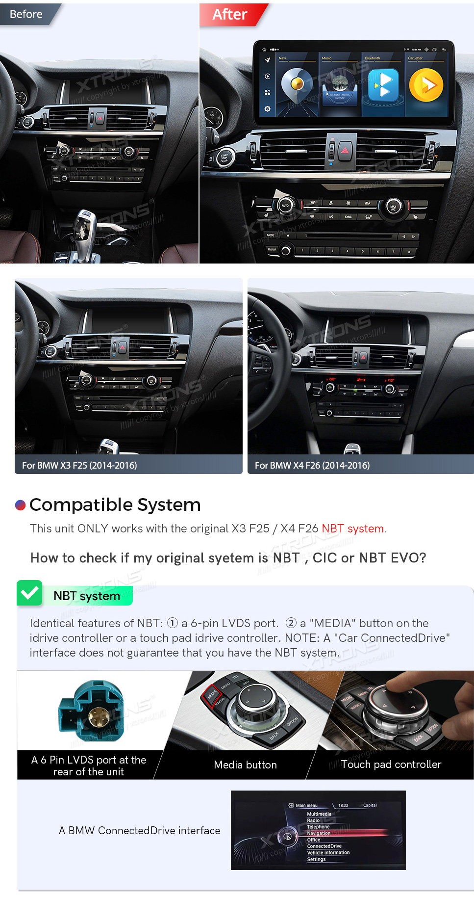 BMW X3 F25 iDrive NBT (2013-2016)  custom fit multimedia radio suitability for the car