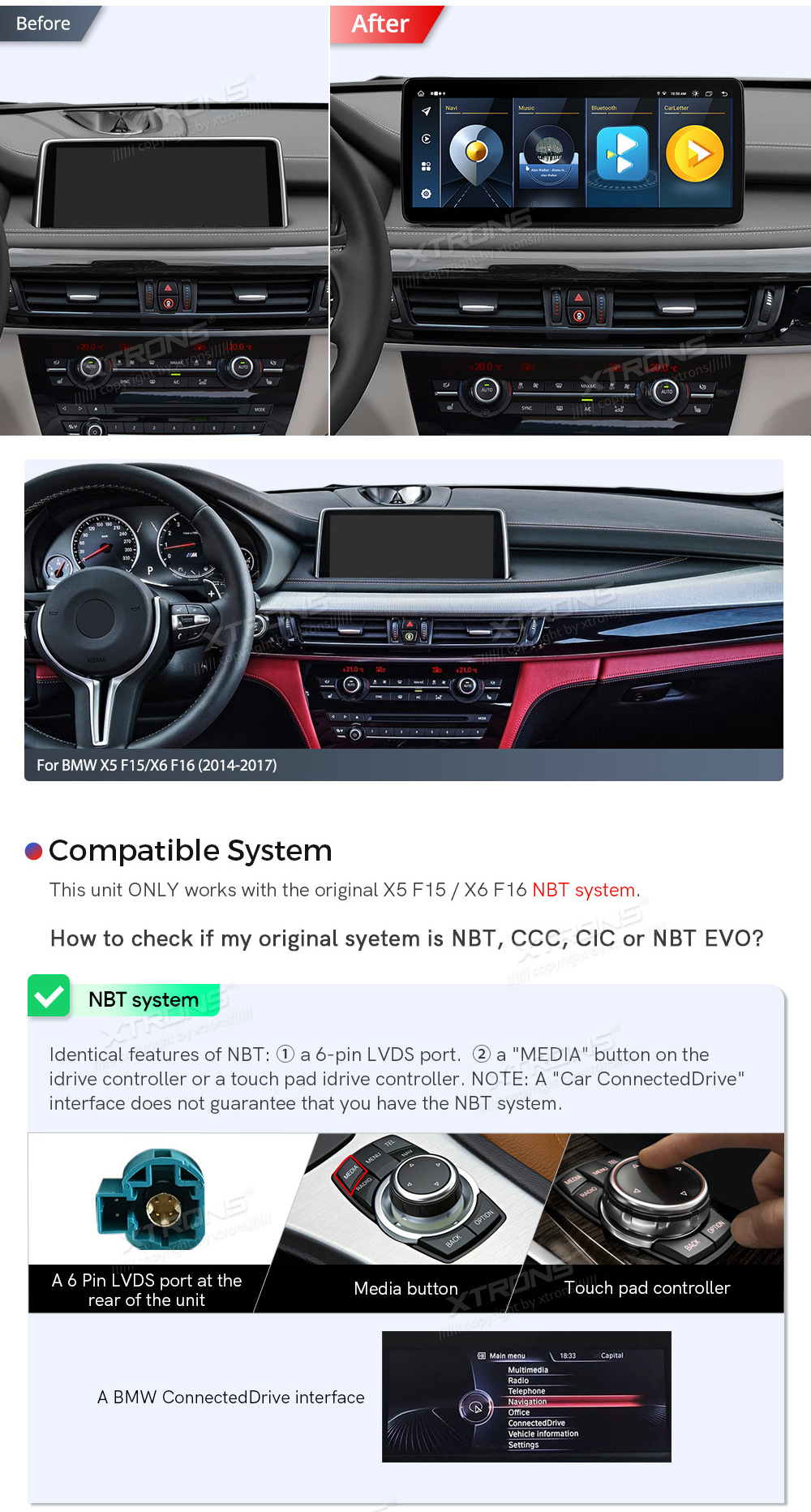 BMW X5 | X6 | F15 | F16 iDrive NBT (2014-2016)  custom fit multimedia radio suitability for the car