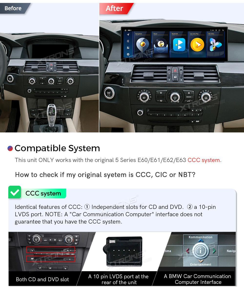 BMW 5.ser | E60 | E61 | iDrive CCC (2005-2008)  custom fit multimedia radio suitability for the car