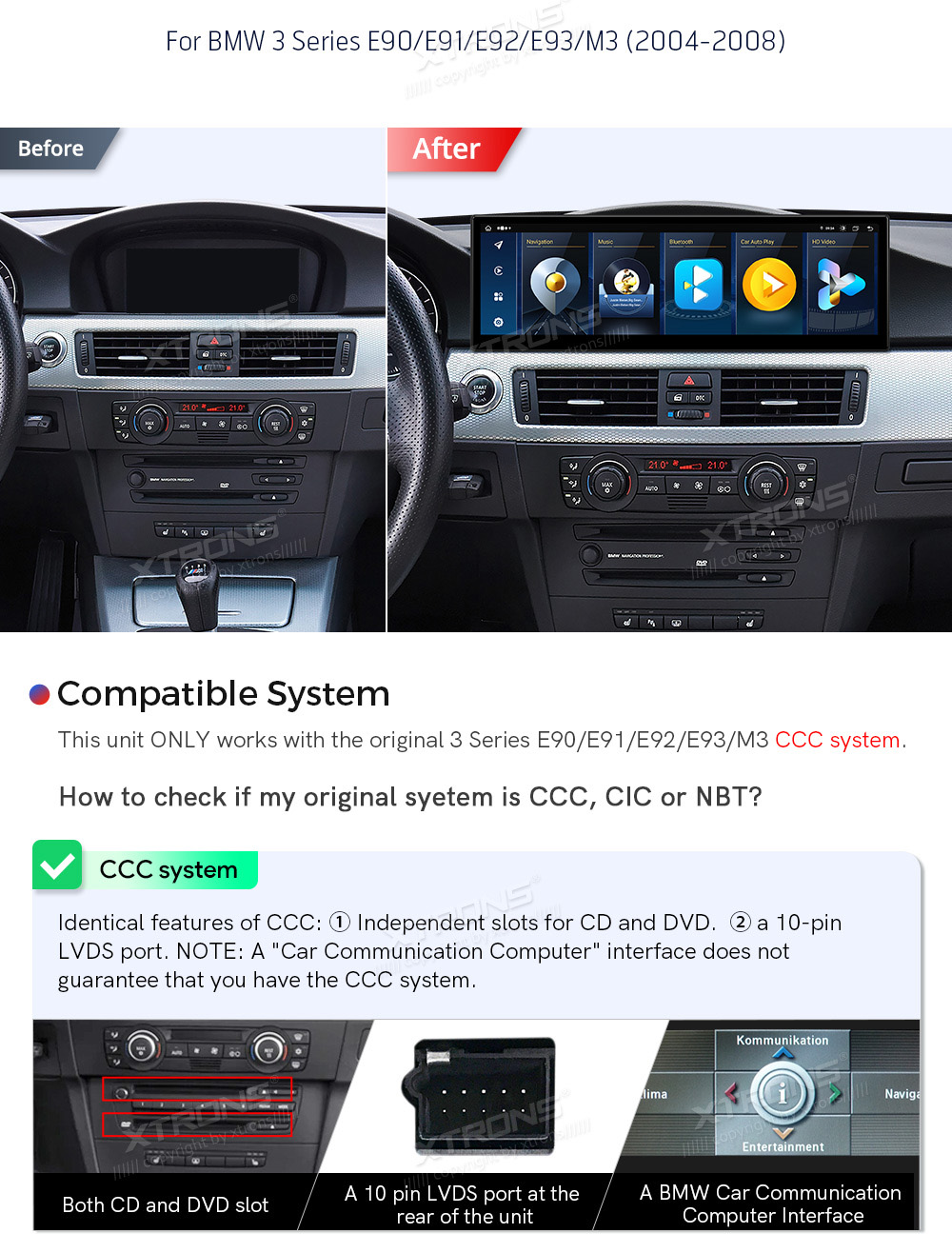 BMW 3.ser | E90 | E92 | E93 iDrive CCC (2004-2008)  совместимость мультимедийного радио в зависимости от модели автомобиля