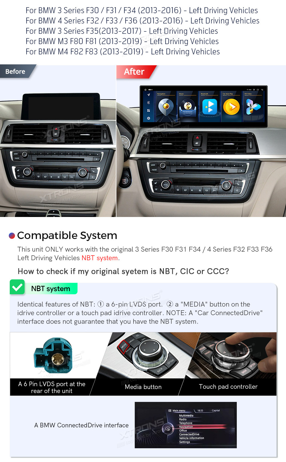 BMW 3.ser | BMW 4.ser | F30 | F32 | (2013-2016)  custom fit multimedia radio suitability for the car