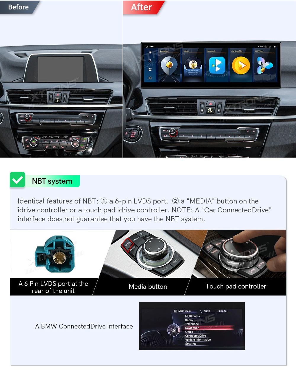 BMW X1 F48 (2016-2017) | iDrive NBT  custom fit multimedia radio suitability for the car