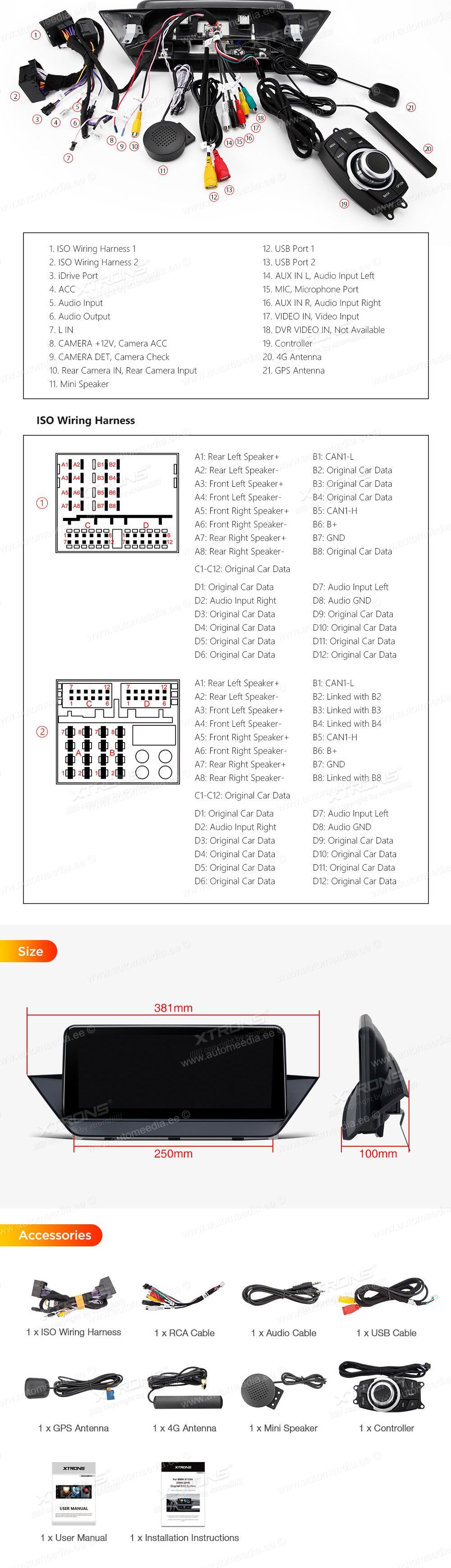 XTRONS QPB10X1UN XTRONS QPB10X1UN mõõdud ühendamine ja pistikute skeem