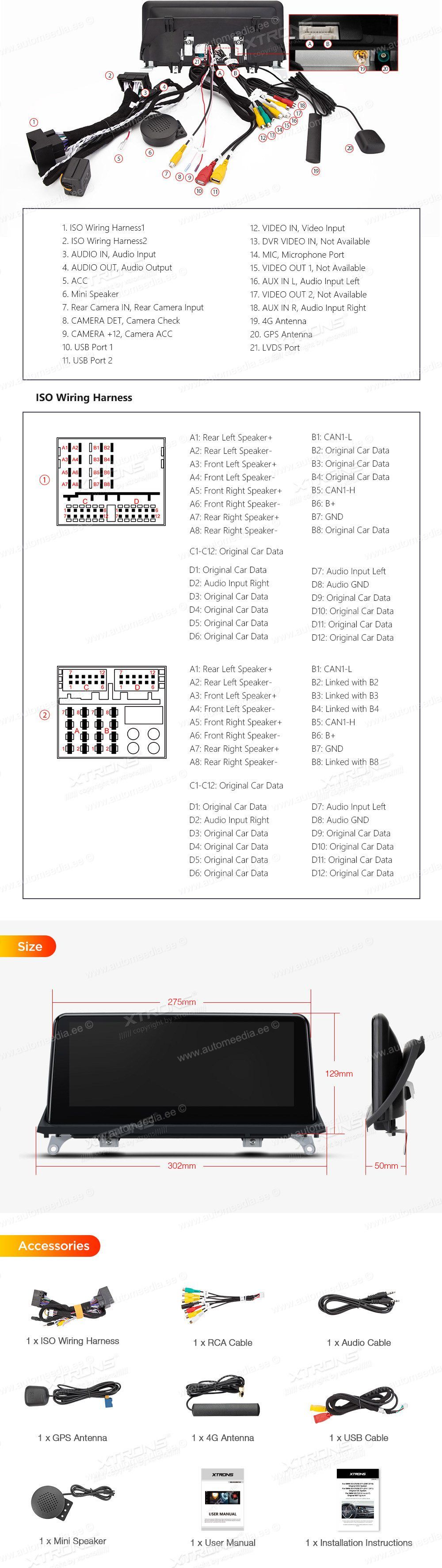 XTRONS QPB10X5CI XTRONS QPB10X5CI mõõdud ühendamine ja pistikute skeem