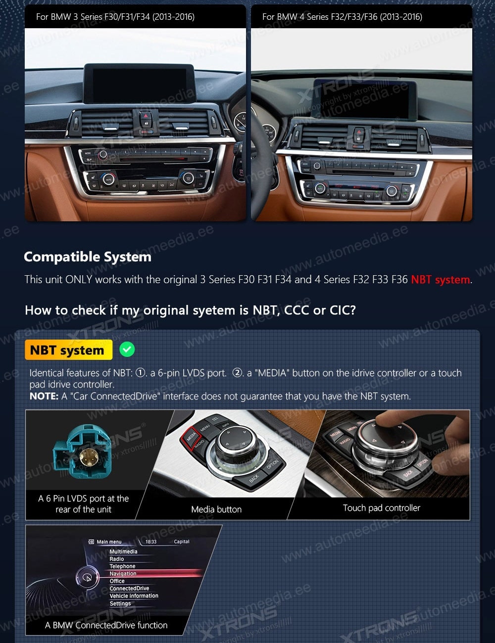 BMW 3.ser | BMW 4.ser | F30 | F32 | (2013-2016)  XTRONS QSB10NBTH XTRONS QSB10NBTH custom fit multimedia radio suitability for the car