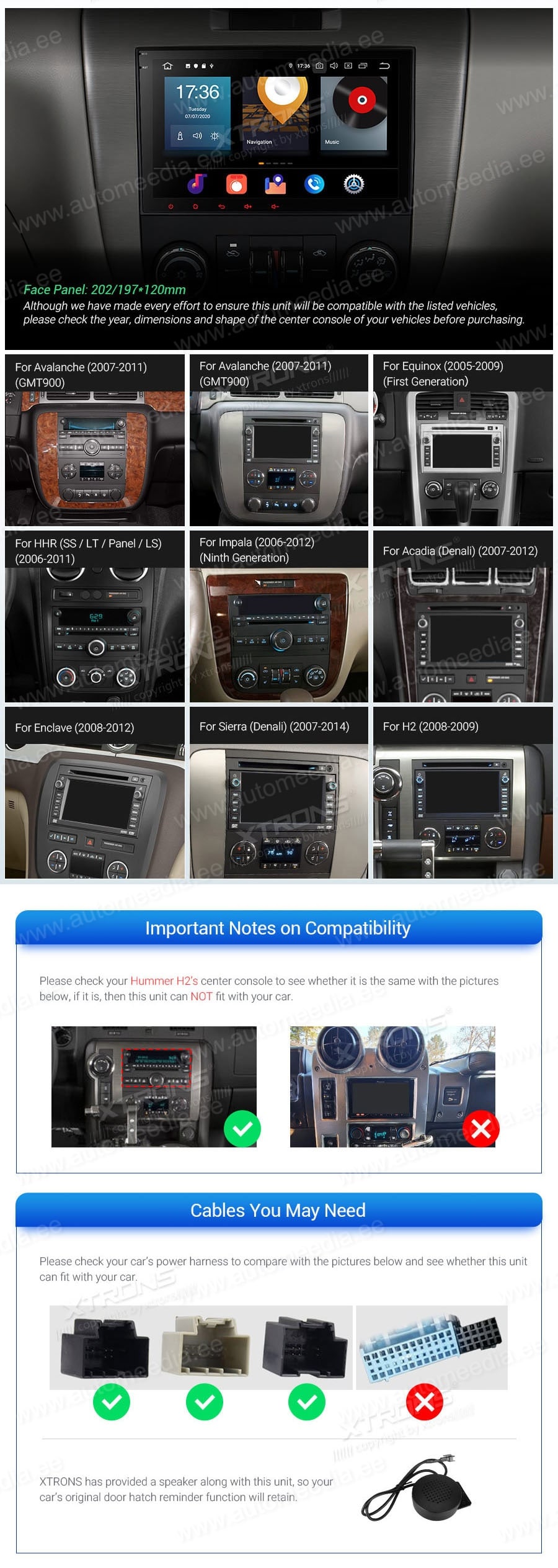 Chevrolet | Buick | GMC | HUMMER XTRONS PBX80JCCL XTRONS PBX80JCCL совместимость мультимедийного радио в зависимости от модели автомобиля