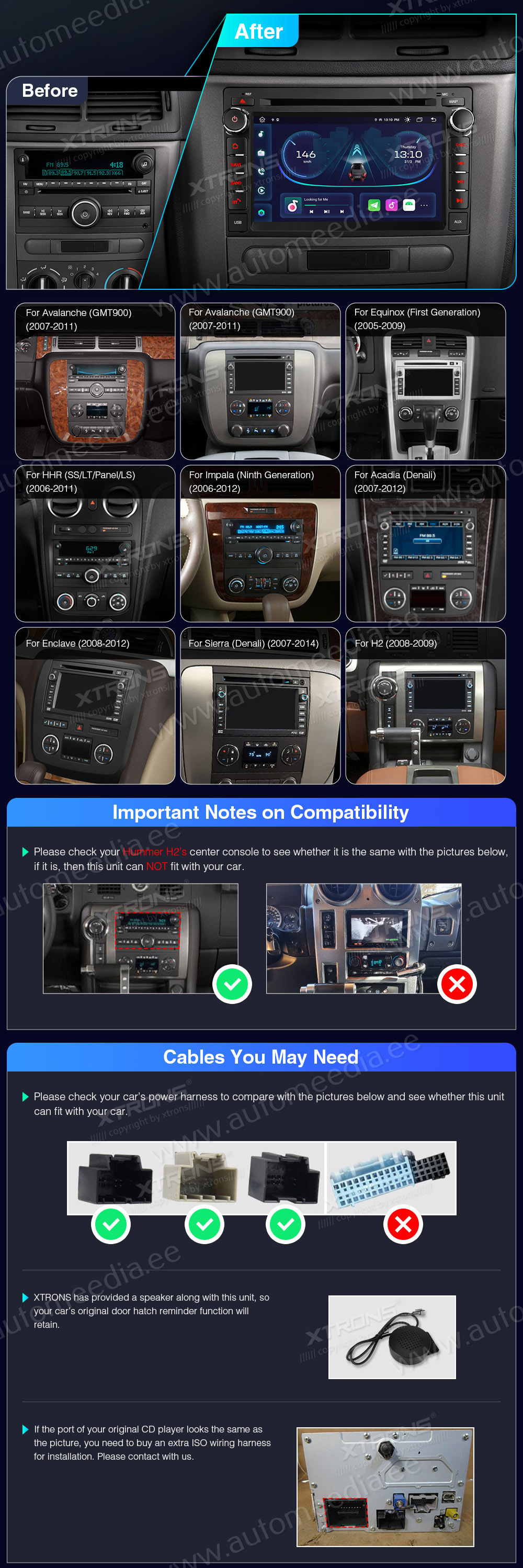 XTRONS Chevrolet  mallikohtaisen multimediaradion soveltuvuus autoon