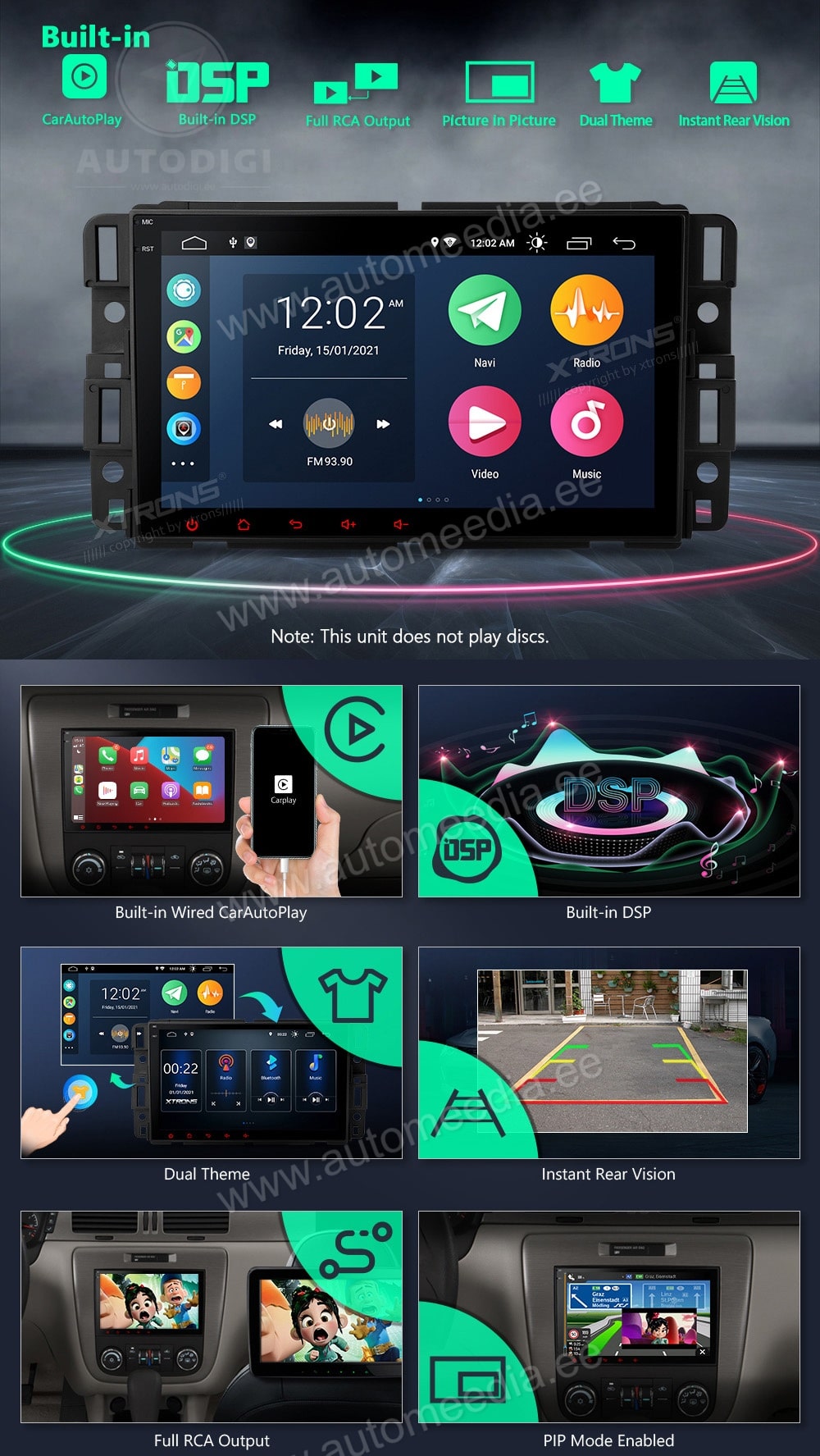 Chevrolet | Buick | GMC | HUMMER XTRONS PSA80JCCL merkkikohtainen Android GPS multimedia näyttösoitin