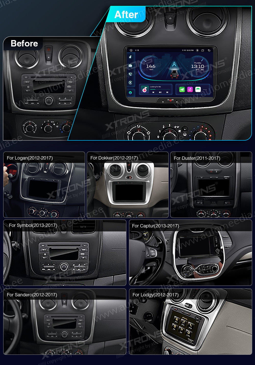 Dacia Duster | Lodgy | Dokker | Renault Captur (2011-2017)  совместимость мультимедийного радио в зависимости от модели автомобиля