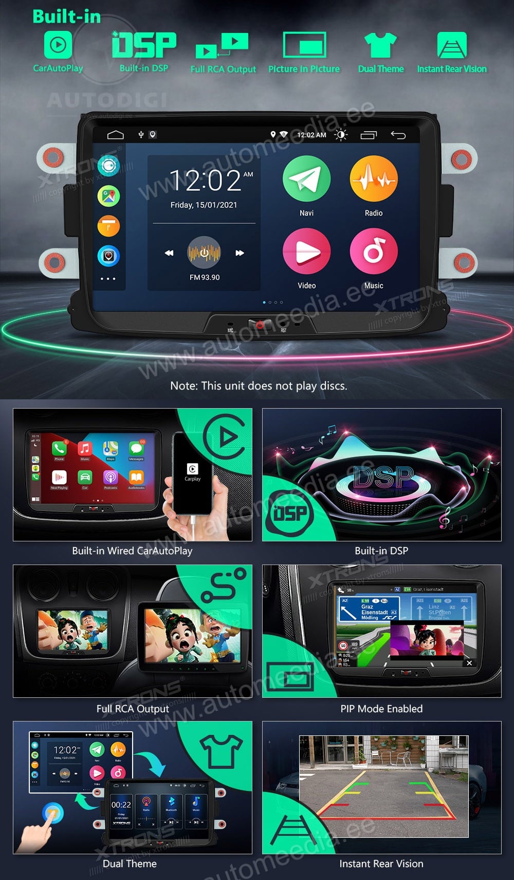 Dacia Duster | Lodgy | Dokker | Renault Captur (2011-2017) XTRONS PSA80DCRL Mudelikohane android multimeediakeskus gps naviraadio