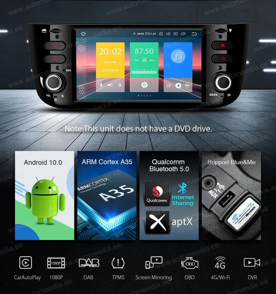 Fiat Punto (2012-2016) XTRONS IN60GPFL merkkikohtainen Android GPS multimedia näyttösoitin