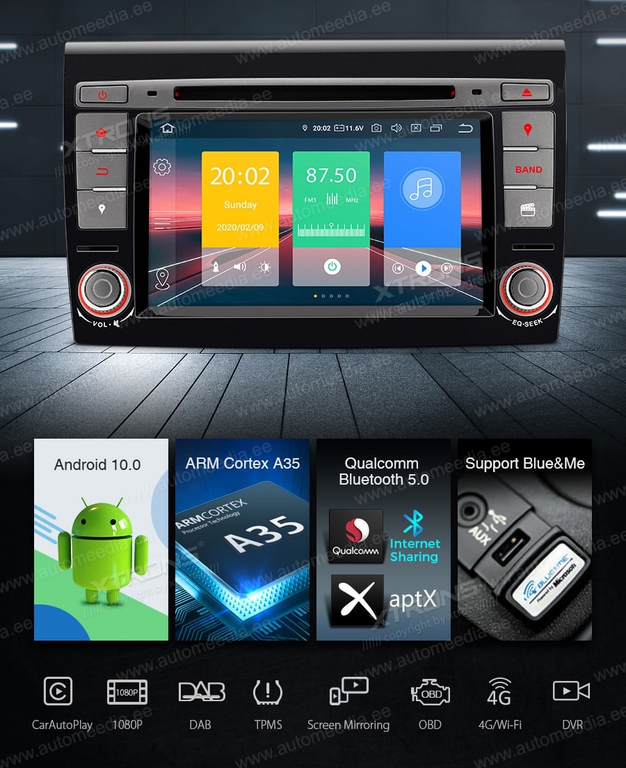 Fiat Bravo (2007-2014) XTRONS IN70BYF merkkikohtainen Android GPS multimedia näyttösoitin