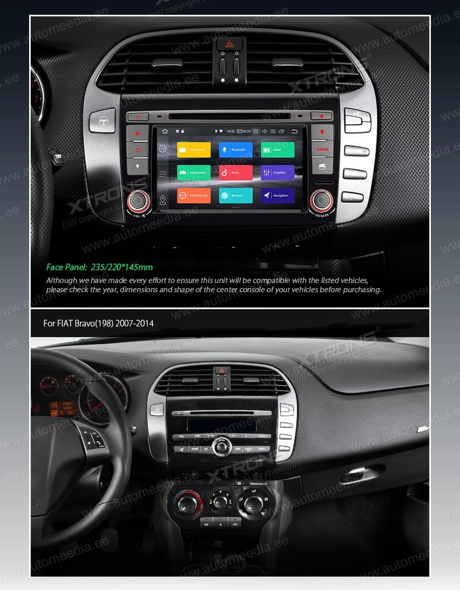 Fiat Bravo (2007-2014) XTRONS IN70BYF XTRONS IN70BYF mallikohtaisen multimediaradion soveltuvuus autoon