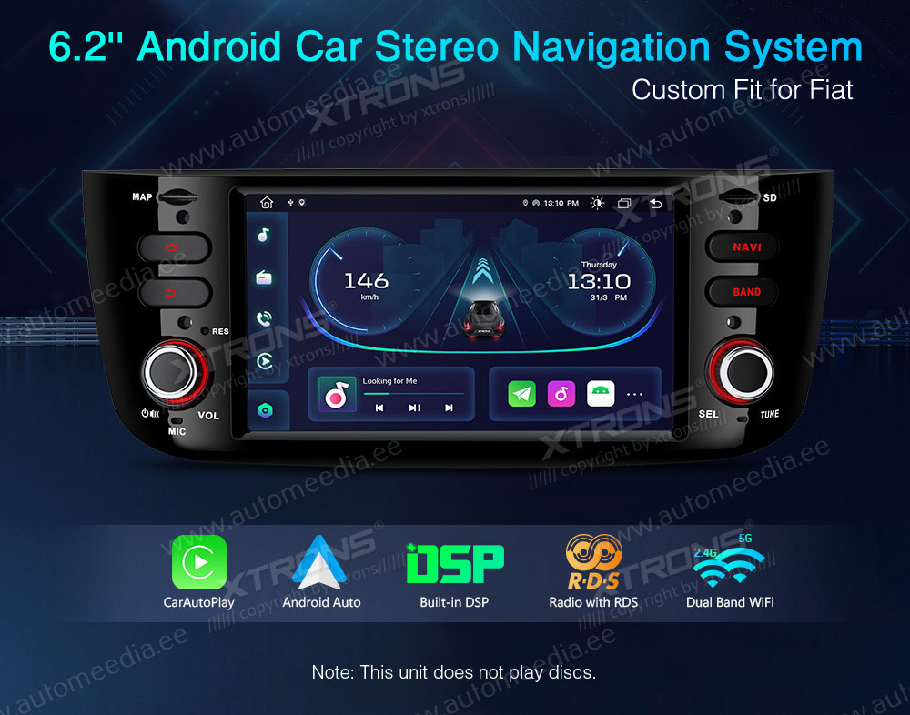 Fiat Punto (2012-2016)  XTRONS PE62GPFL merkkikohtainen Android GPS multimedia näyttösoitin