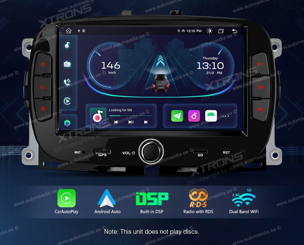 Fiat 500 (2016-2021)  XTRONS PE71500FL merkkikohtainen Android GPS multimedia näyttösoitin