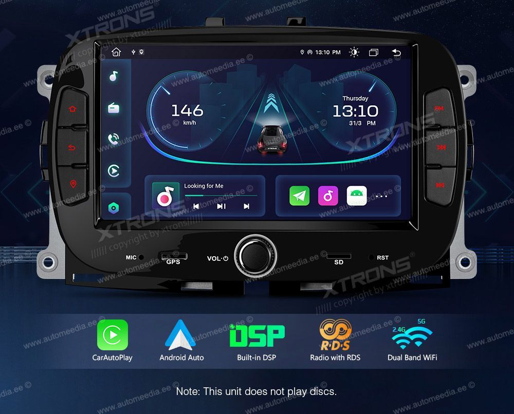 Fiat 500 (2016-2021) XTRONS PE71500FL merkkikohtainen Android GPS multimedia näyttösoitin
