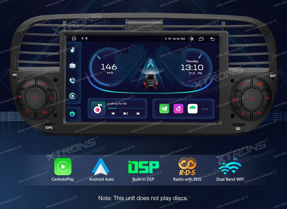 Fiat 500 (2007-2015)  XTRONS PE7150FL_B Car multimedia GPS player with Custom Fit Design