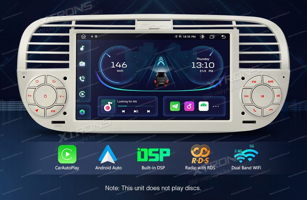 Fiat 500 (2007-2015)  XTRONS PE7150FL_C merkkikohtainen Android GPS multimedia näyttösoitin