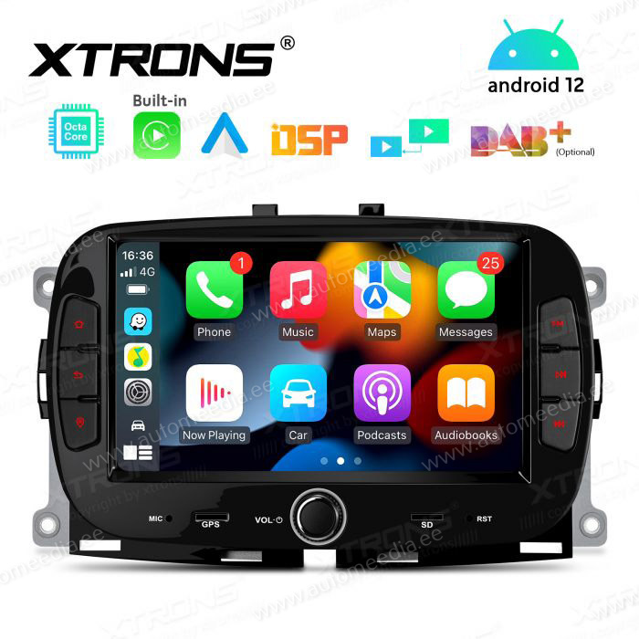Fiat 500 (2016-2021) mudelipõhine Android 12 GPS autoraadio ja multimeedia keskus
