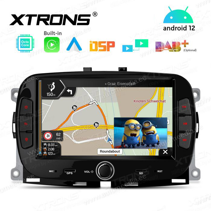 Fiat 500 (2016-2021) mudelipõhine Android 12 GPS autoraadio ja multimeedia keskus