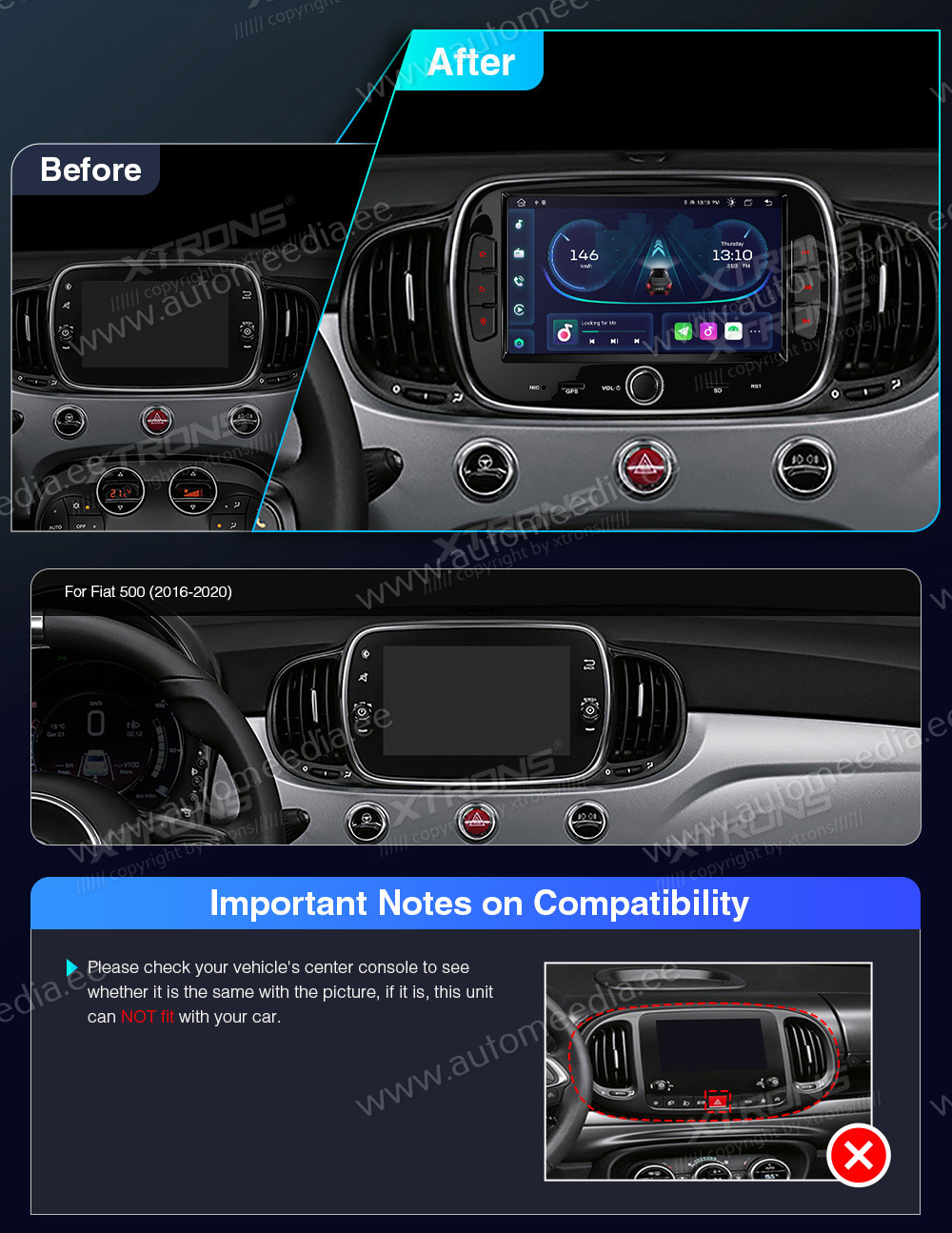 Fiat 500 (2016-2021)  custom fit multimedia radio suitability for the car