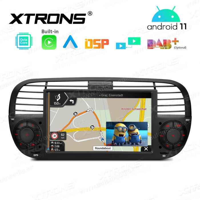 Fiat 500 (2007-2015) mudelipõhine Android 12 GPS autoraadio ja multimeedia keskus