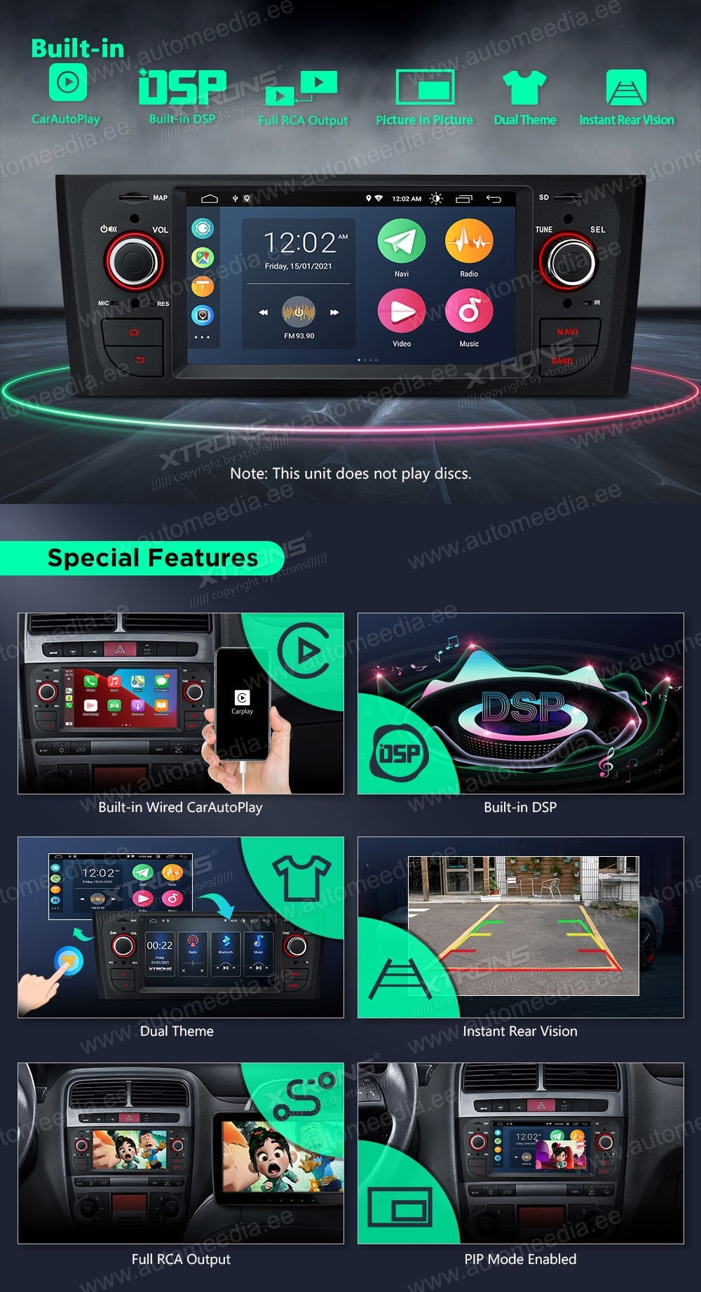 Fiat | Grande Punto 2005-2009 | Linea 2007-2011 XTRONS PSA60PTFL Car multimedia GPS player with Custom Fit Design
