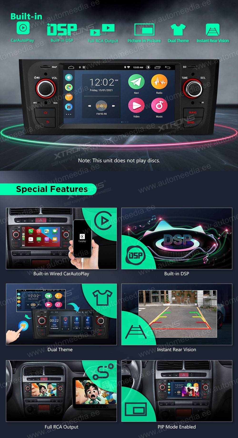 Fiat | Grande Punto 2005-2009 | Linea 2007-2011 XTRONS PSA60PTFL merkkikohtainen Android GPS multimedia näyttösoitin