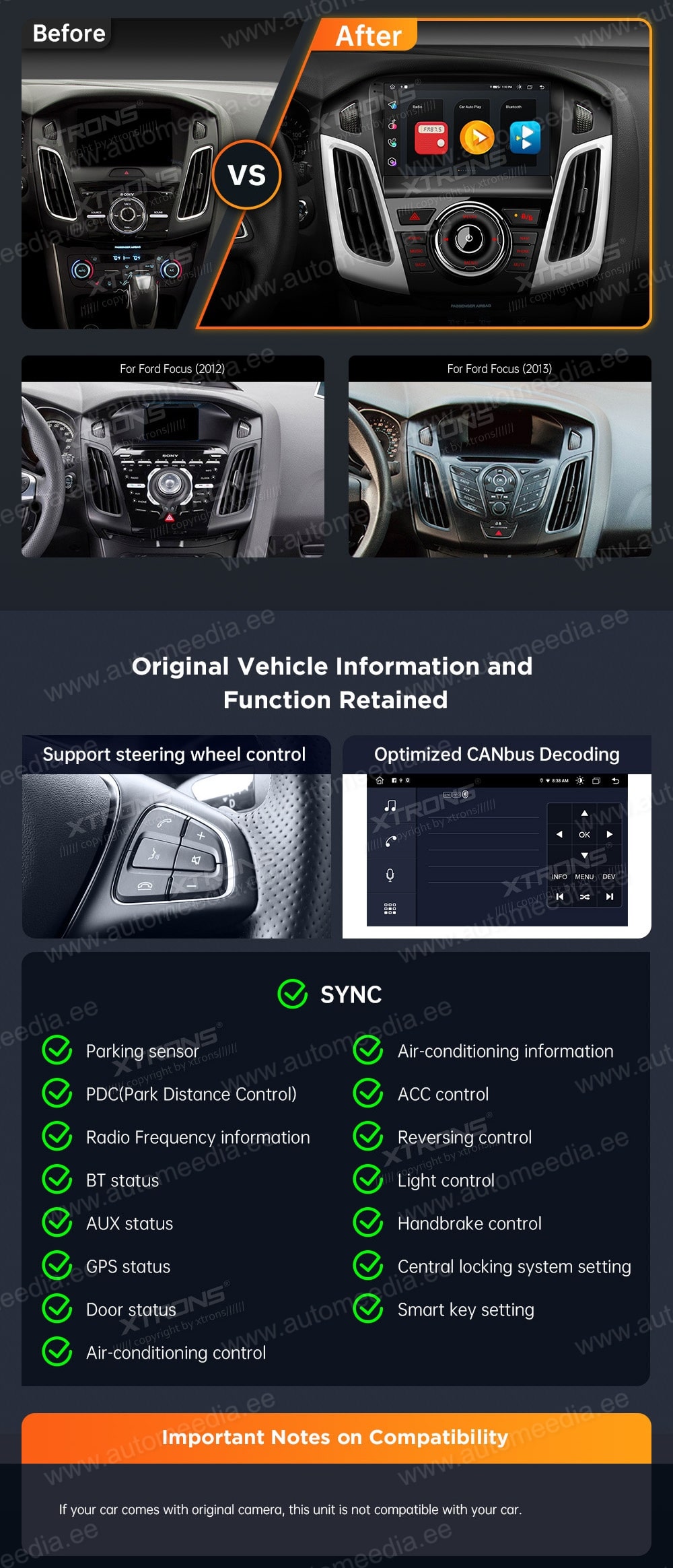 Ford Focus (2012-2017) XTRONS PMA90FSFB XTRONS PMA90FSFB custom fit multimedia radio suitability for the car