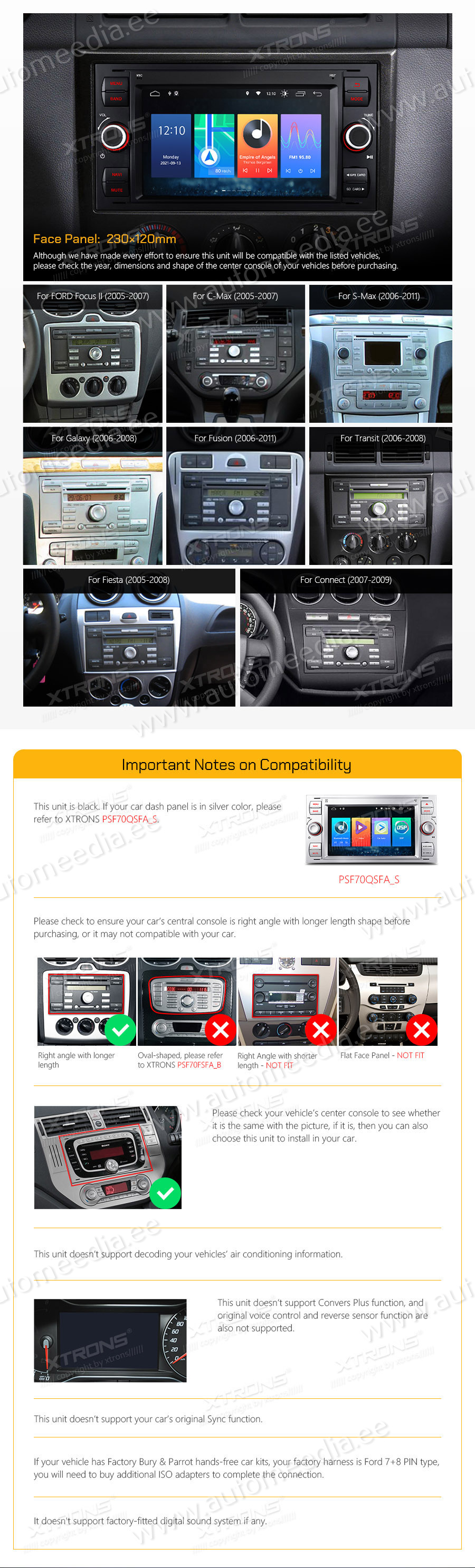 Ford C-Max | S-Max | Galaxy | Focus | Transit (2005-2011)  custom fit multimedia radio suitability for the car