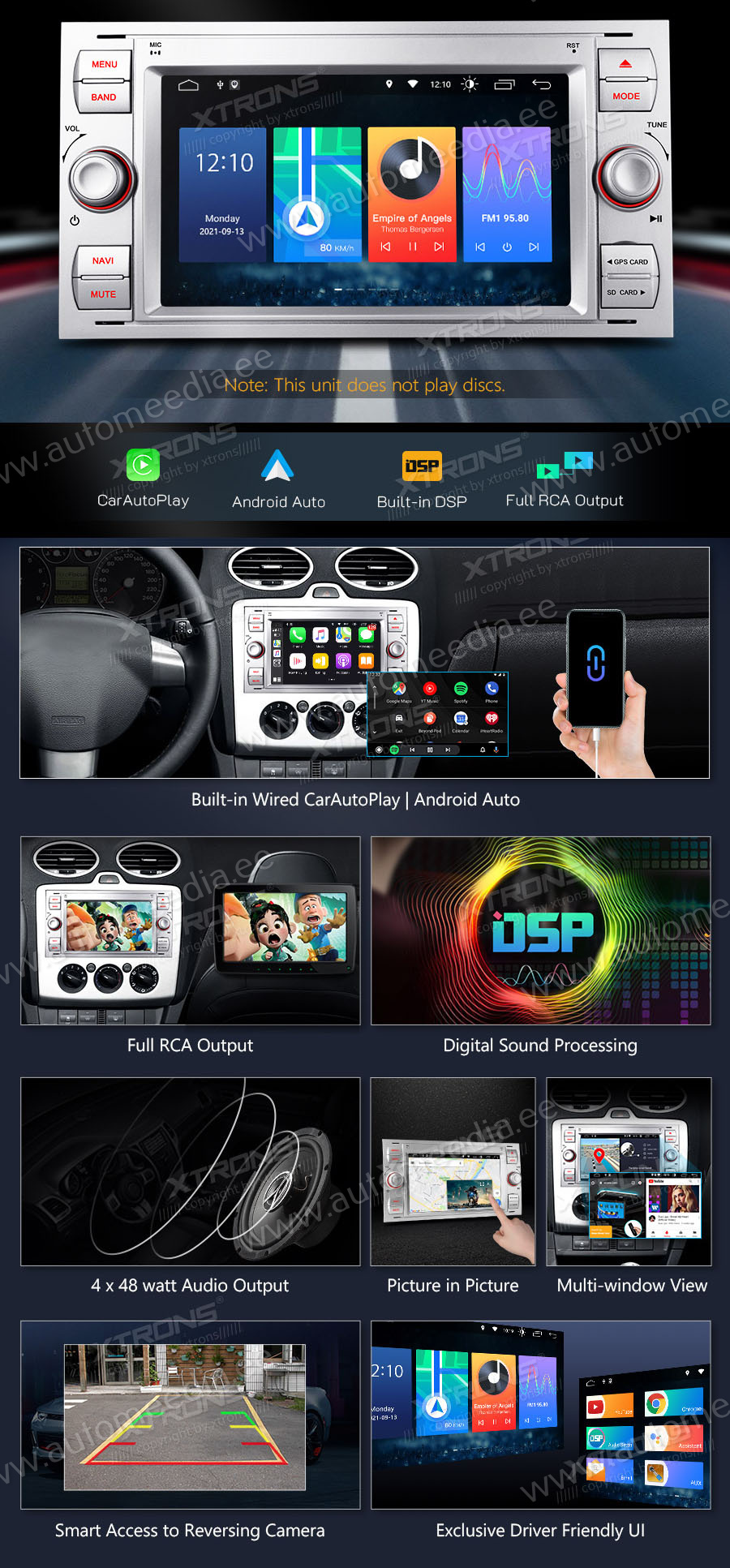 Ford C-Max | S-Max | Galaxy | Focus | Transit (2005-2011)  XTRONS PSF72QSFA_S Car multimedia GPS player with Custom Fit Design