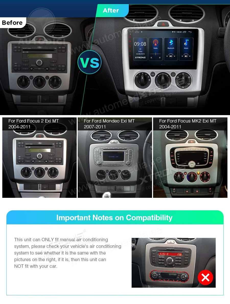 Ford Focus II (2007-2011) XTRONS PSP90F2F XTRONS PSP90F2F совместимость мультимедийного радио в зависимости от модели автомобиля