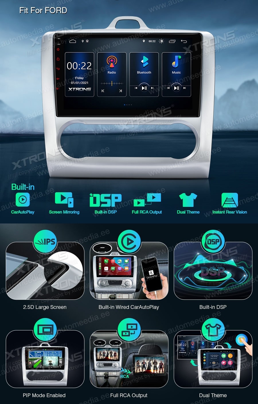 Ford Focus II (2007-2011) XTRONS PSP90FAF Car multimedia GPS player with Custom Fit Design