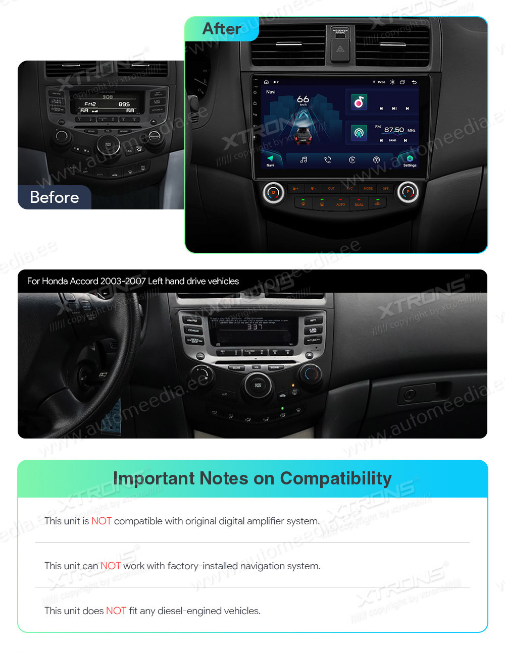 Honda Accord (2002-2008)  custom fit multimedia radio suitability for the car