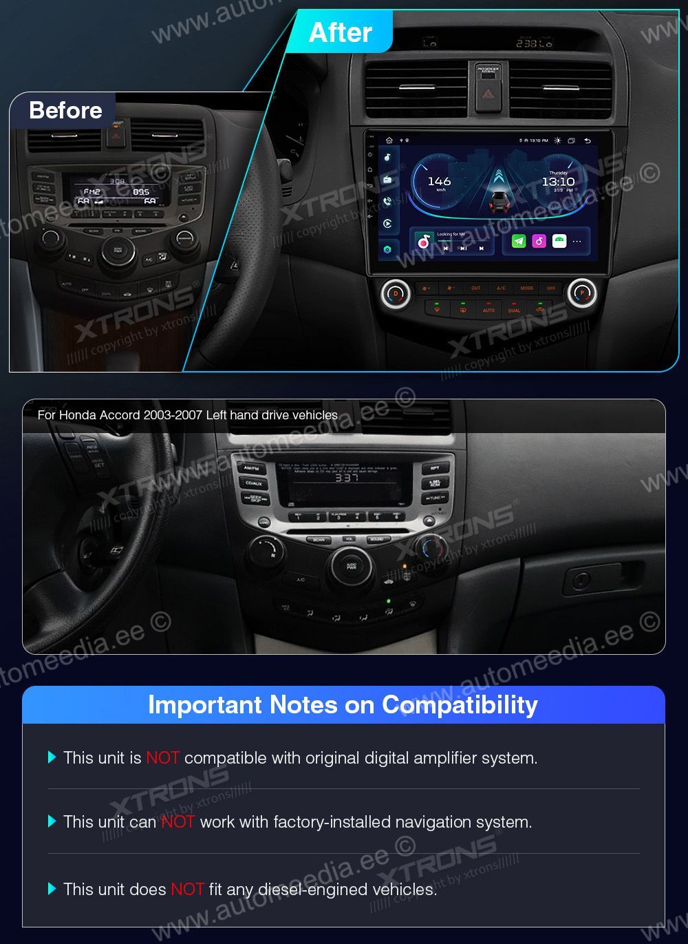 Honda Accord (2002-2008)  custom fit multimedia radio suitability for the car