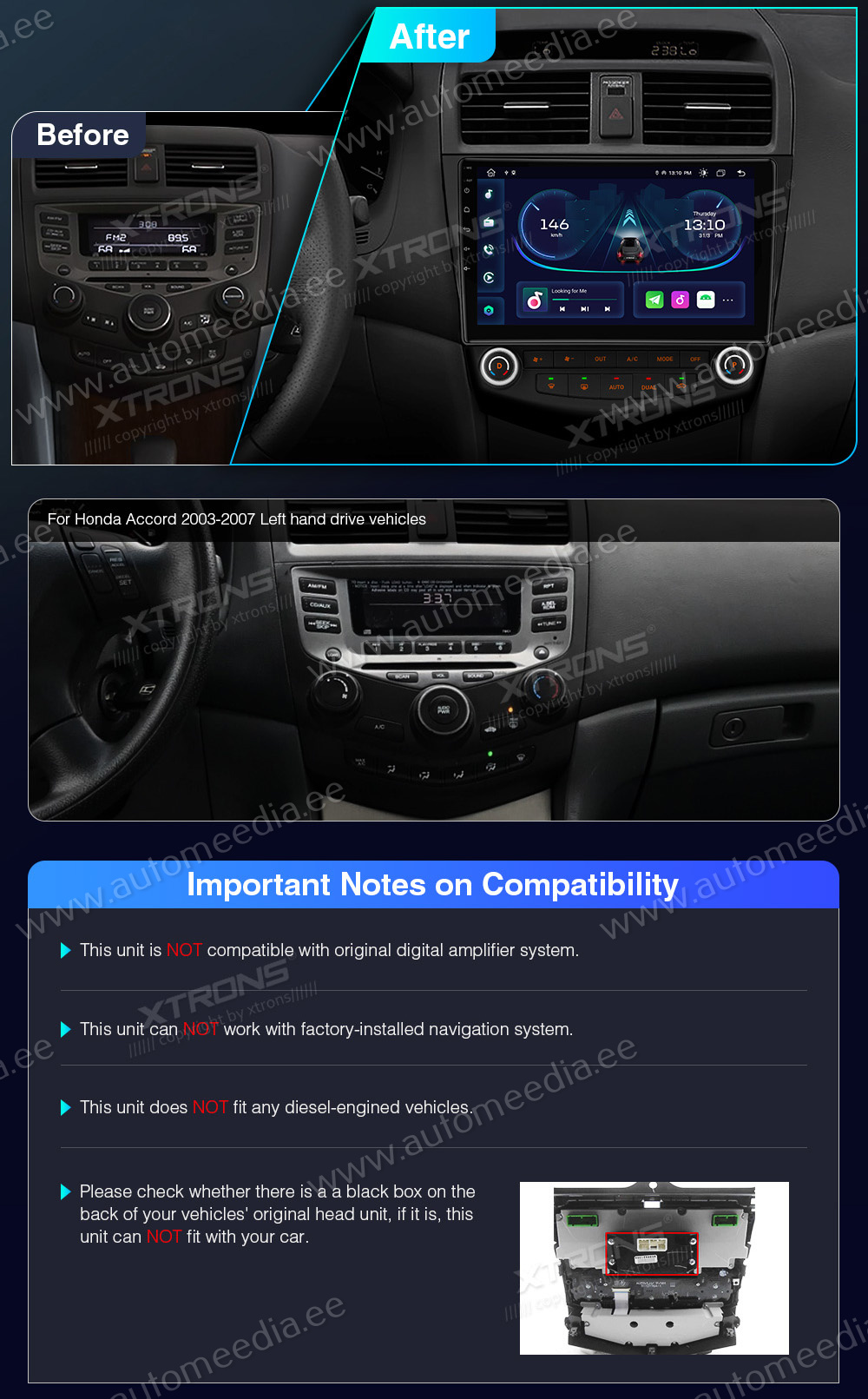 Honda Accord (2002-2008)  custom fit multimedia radio suitability for the car