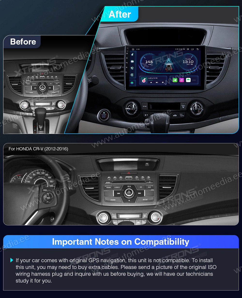 Honda CRV (2012-2016)  совместимость мультимедийного радио в зависимости от модели автомобиля