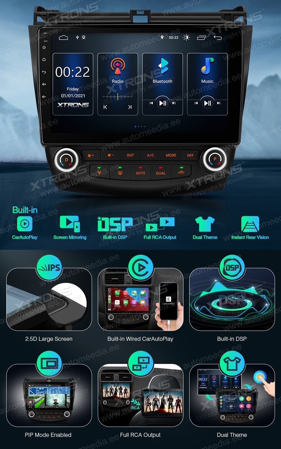 Honda Accord (2002-2008) XTRONS PSP10ACHB_L Car multimedia GPS player with Custom Fit Design