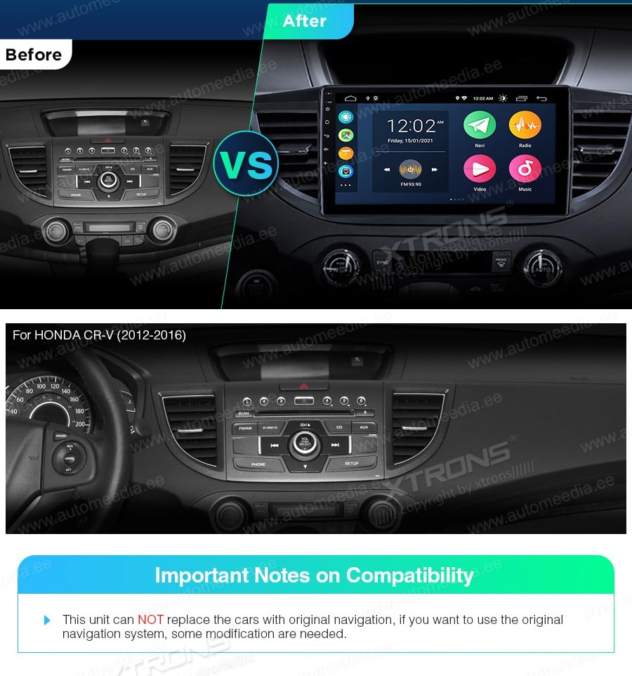 Honda CRV (2012-2016) XTRONS PSP10CRNH XTRONS PSP10CRNH mallikohtaisen multimediaradion soveltuvuus autoon
