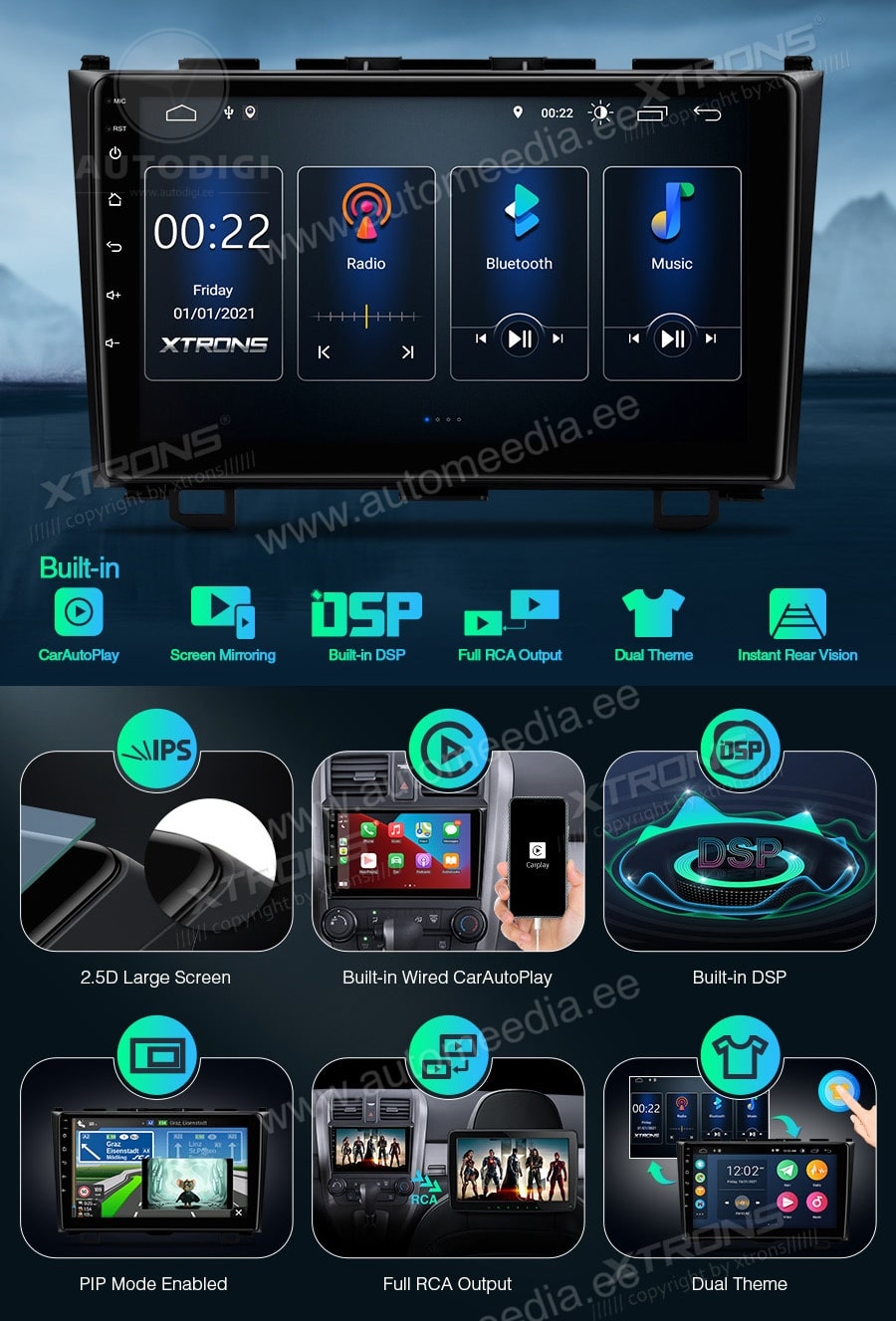 Honda CRV (2006-2011) XTRONS PSP90CRH Штатная магнитола Android