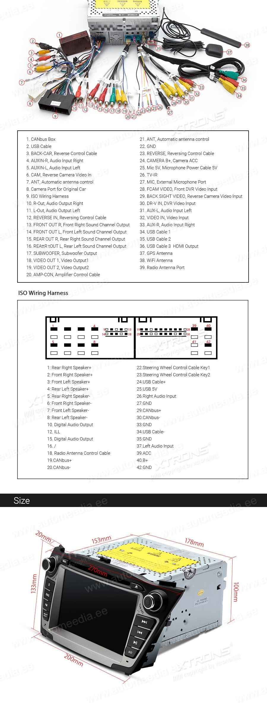 Hyundai IX35 | Tucson II (2009-2015) XTRONS PBX7035H XTRONS PBX7035H Wiring Diagram and size