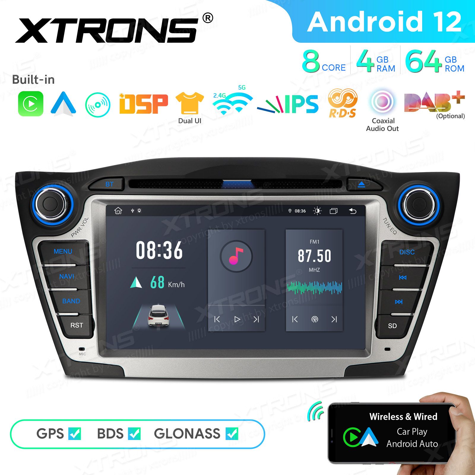 HYUNDAI ix35 (2009-2015) Android 12  | GPS auto radio un multimediju centrs