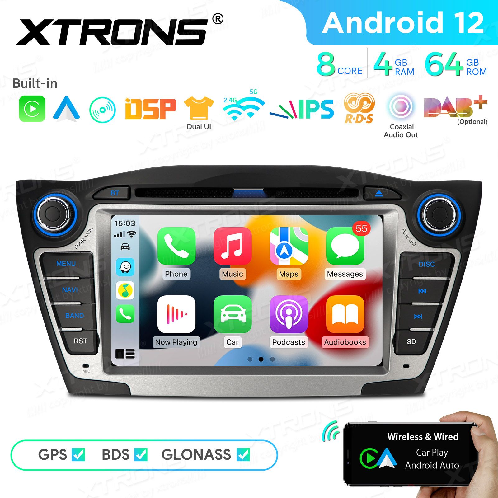 HYUNDAI ix35 (2009-2015) mudelipõhine Android 12 GPS autoraadio ja multimeedia keskus