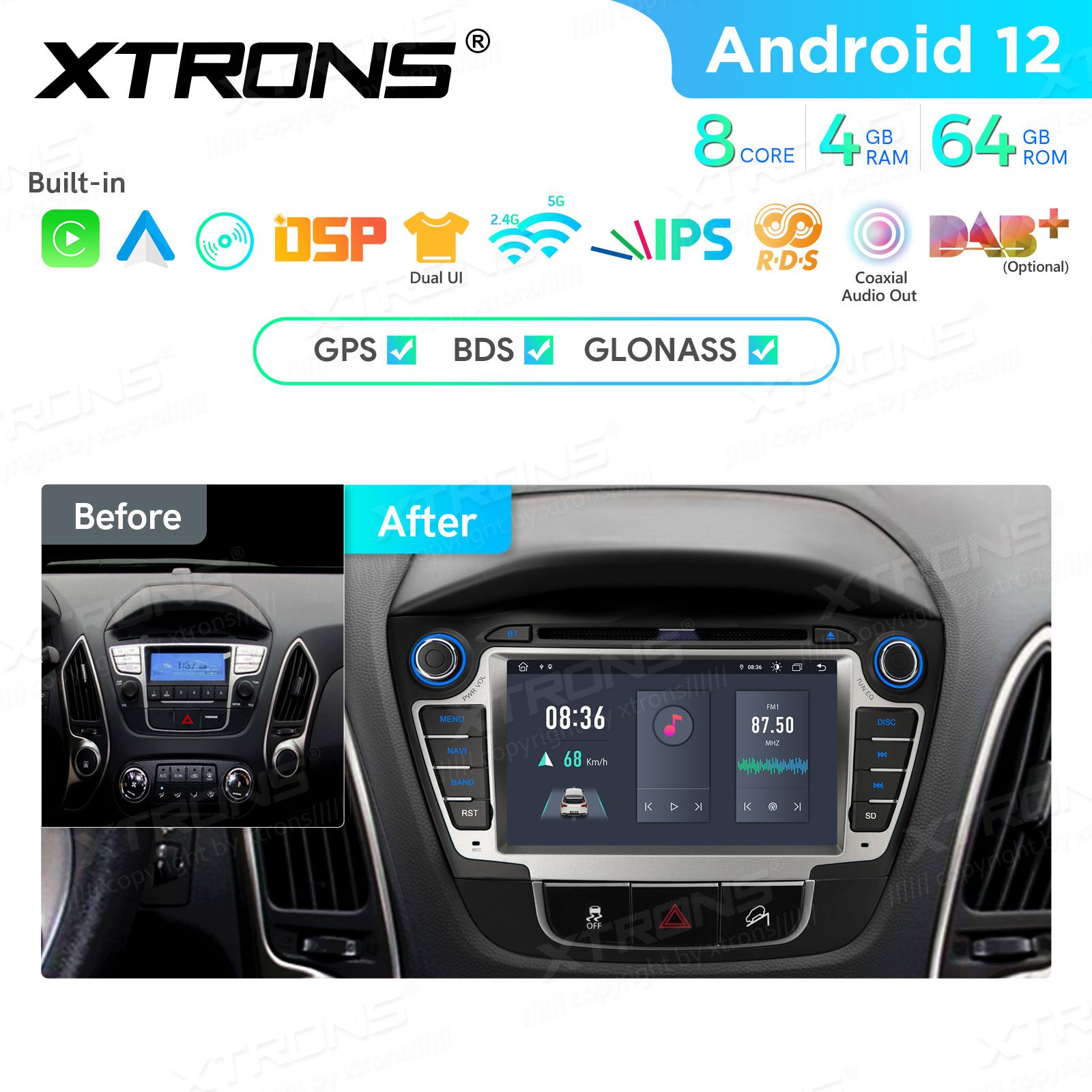 HYUNDAI ix35 (2009-2015) mudelipõhine Android 12 GPS autoraadio ja multimeedia keskus