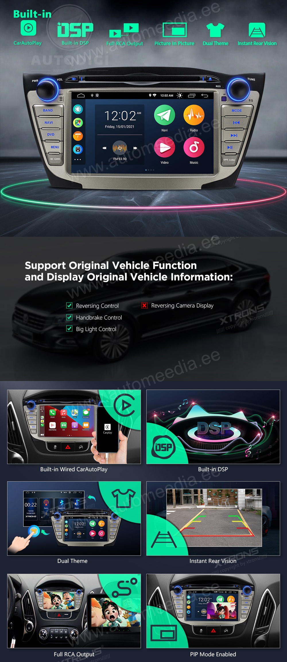 Hyundai IX35 | Tucson II (2009-2015) XTRONS PSA7035H Car multimedia GPS player with Custom Fit Design